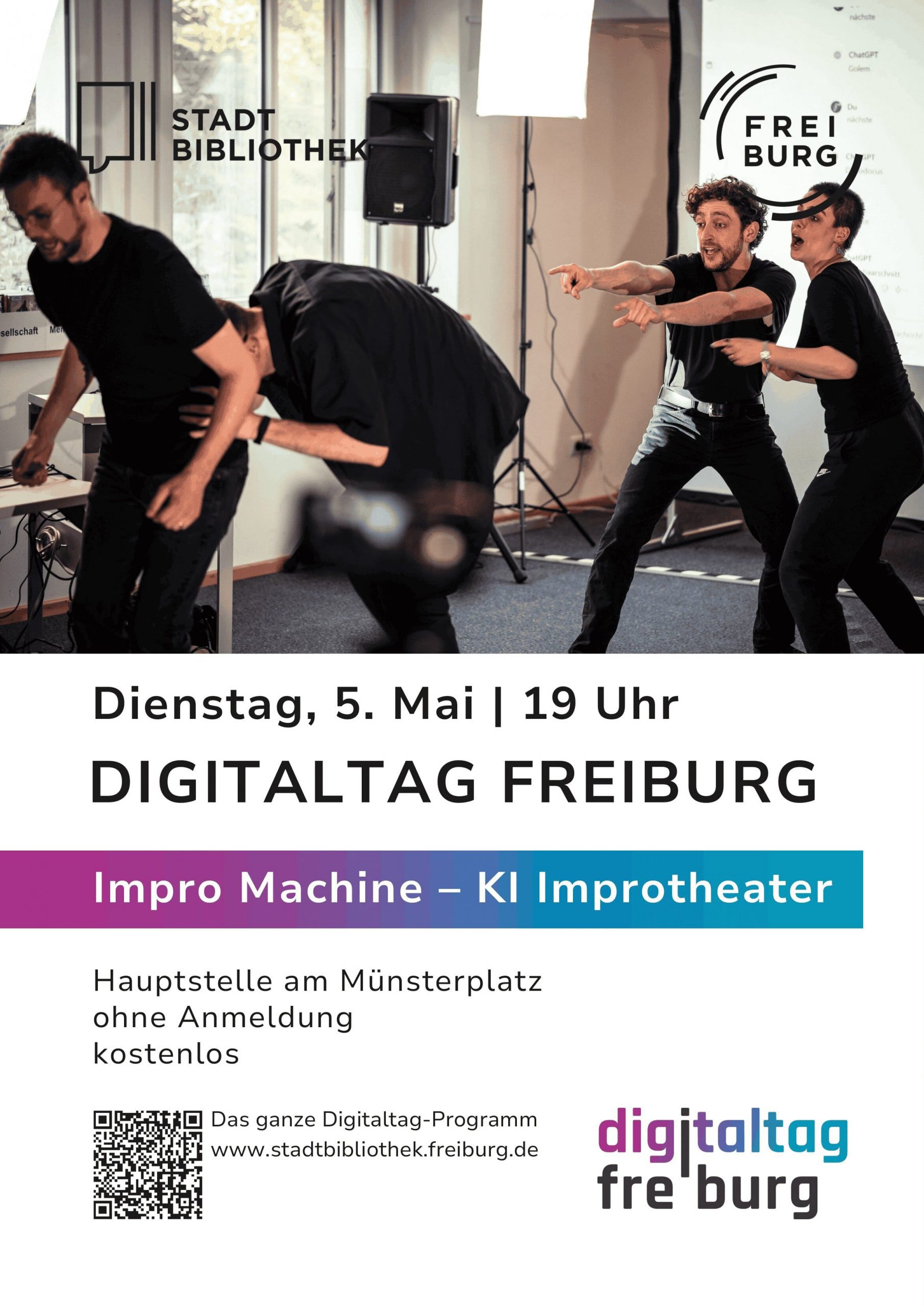 Plakat "Digitaltag Freiburg - Impro Machine 2026"